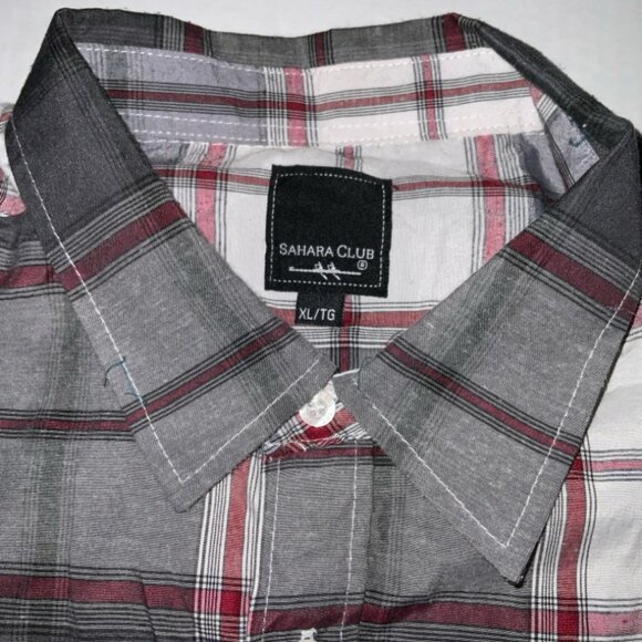 Sahara Club Men XL Black Gray Red White Short Sleeve Button Down Shirt (K) - Picture 6 of 7